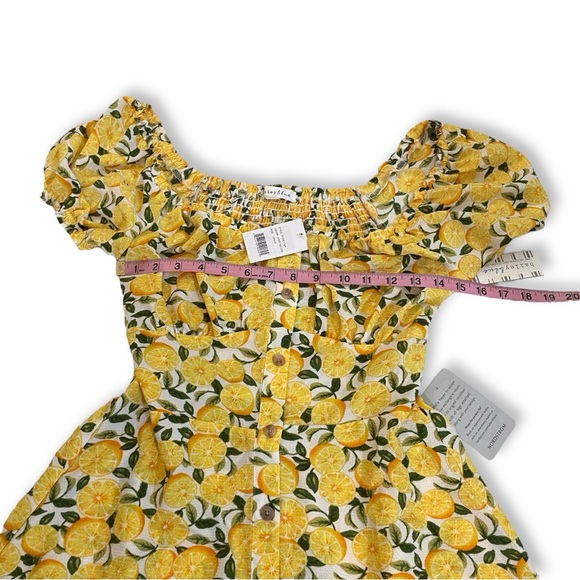NWT BAILEY BLUE Lemon Print Mini Dress Square Neck Puff Sleeve Smocked Fruit New - Picture 6 of 9
